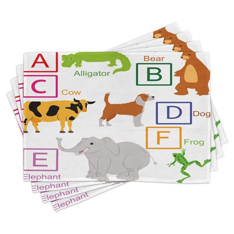 Educational Placemats Set of 4 Alphabet Letters with Cute Zoo Animals Kids Fun Preschool ...