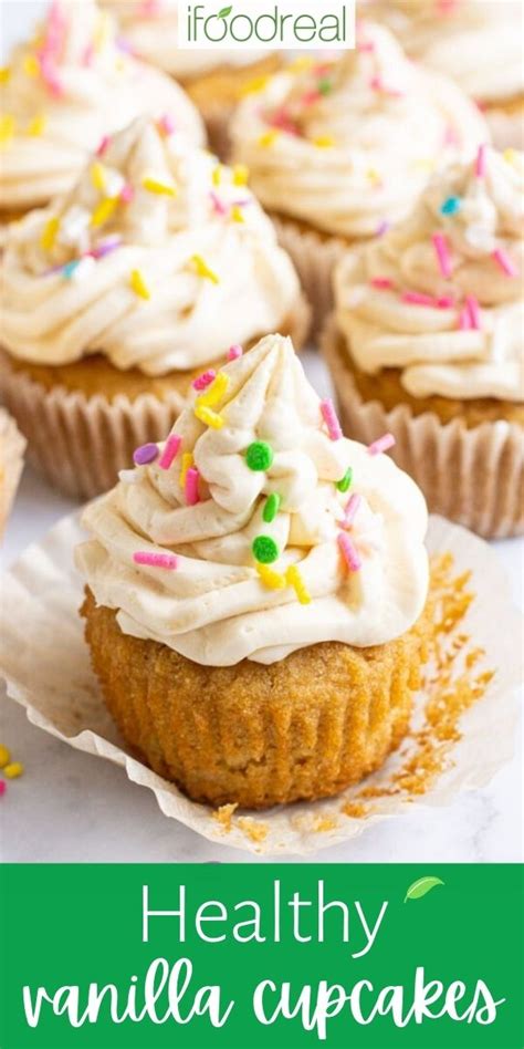 Healthy Vanilla Cupcakes - iFoodReal.com