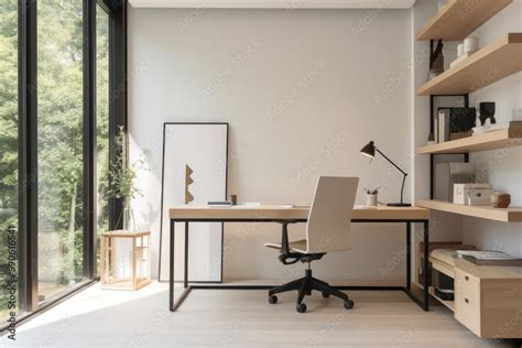 sleek and minimalist home office setup with a sleek desk, ergonomic chair, minimalist decor, and ...