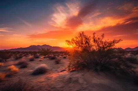 Premium AI Image | Desert with sunrise showcasing the vibrant colors of ...