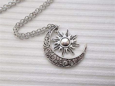 Silver Sun and Moon Necklace Fashion Necklace Celestial - Etsy