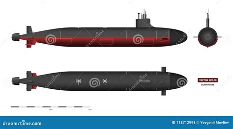 Detailed Image of Submarine. Military Ship. Top, Front and Side View. Battleship Model ...