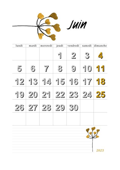 Calendrier Juin 2023 à Imprimer - Calendriers A4