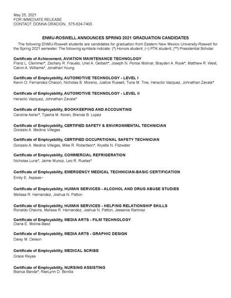 ENMU-Roswell Announces Spring 2021 Graduation Candidates | Eastern New Mexico University - Roswell