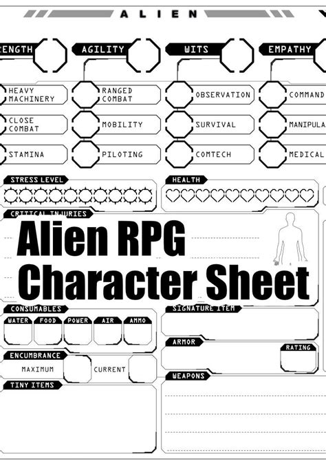 Alien RPG character sheet - Black Carrot Design | Pathfinder Infinite