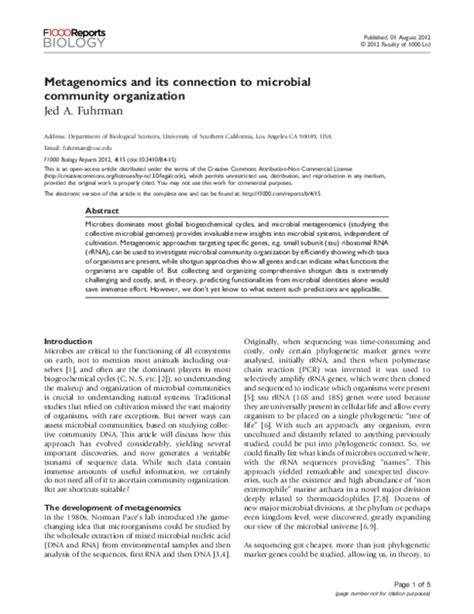 (PDF) Metagenomics and its connection to microbial community ...