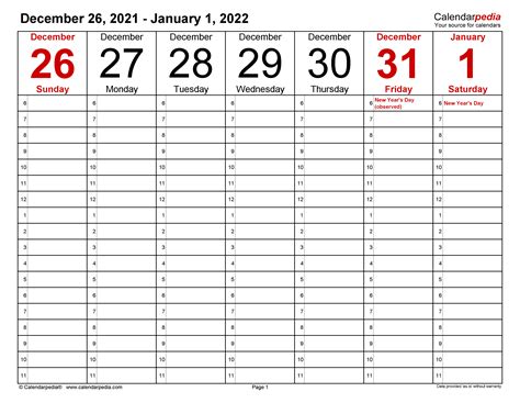 Weekly Calendars 2022 for Excel - 12 free printable templates