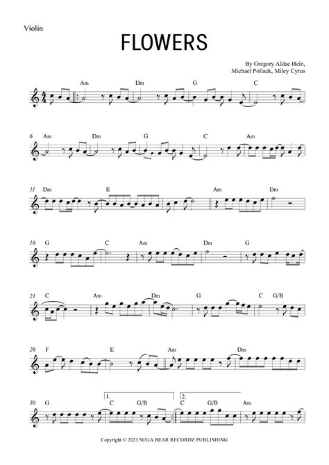 Flowers (arr. Gabriel Oliveira) by Miley Cyrus Sheet Music for Violin ...