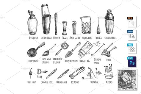 Bartender equipment and tools set | Illustrations ~ Creative Market