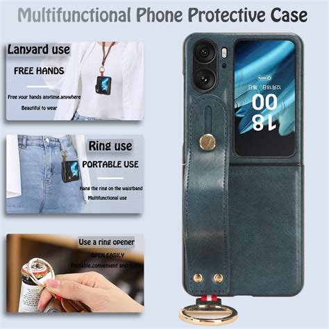 For OPPO Find N2 Flip Wristband Leather Back Phone Case (Blue ...