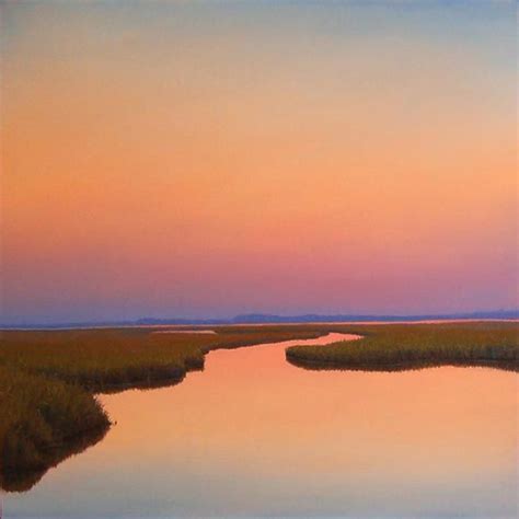 Peaceful Sky is a painting of a bright sunset over calm marsh waters ...