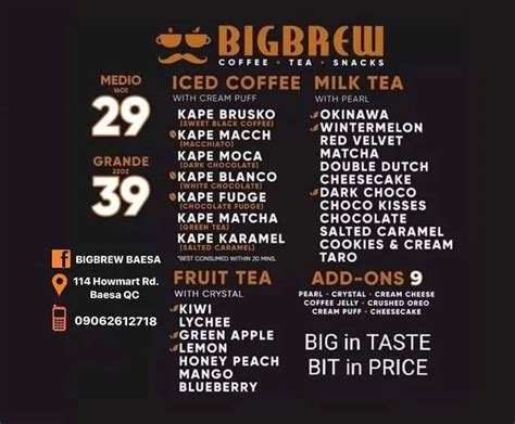 Big Brew Menu & Updated Prices in Philippines 2023