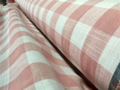 Pink & White Checks Gingham Linen Checked Linen Fabric Plaid Material Buffalo Check Cotton Yarn ...