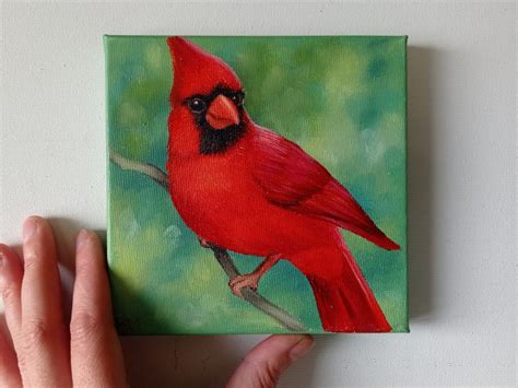 Red Cardinal Painting Bird Original Painting Oil on Canvas - Etsy