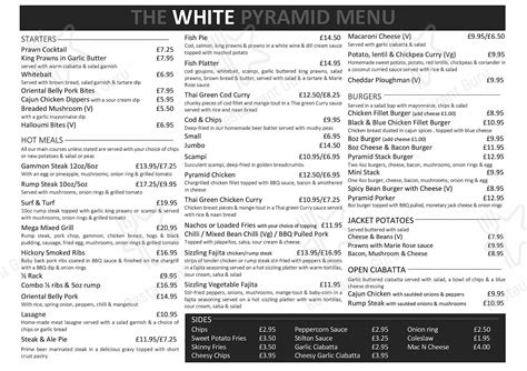 Menu at The White Pyramid pub & bar, Saint Austell