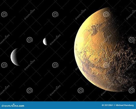 Mars And Its Two Moons Stock Image - Image: 2012861