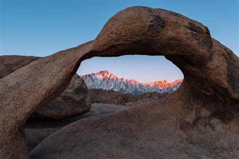 Mobius Natural Arch in Alabama Hills at Sunrise, California Stock Image - Image of rocky, pine ...