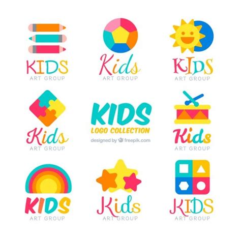 Download Flat Kids Logos With Colorful Items for free | Kids branding design, Kids logo design ...