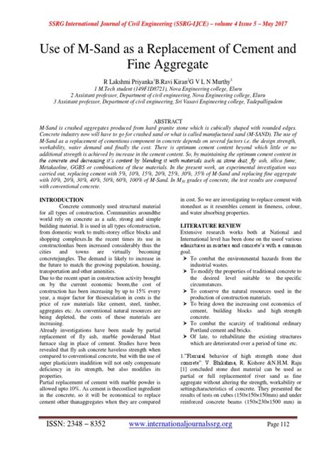 Use of M Sand As A Replacement of | PDF | Construction Aggregate | Concrete