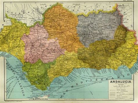 1900 Antique Map of ANDALUSIA. Spain. 112 years old map. | Antique map ...