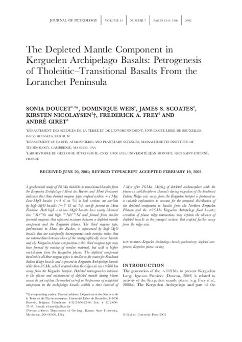 (PDF) The Depleted Mantle Component in Kerguelen Archipelago Basalts: Petrogenesis of Tholeiitic ...