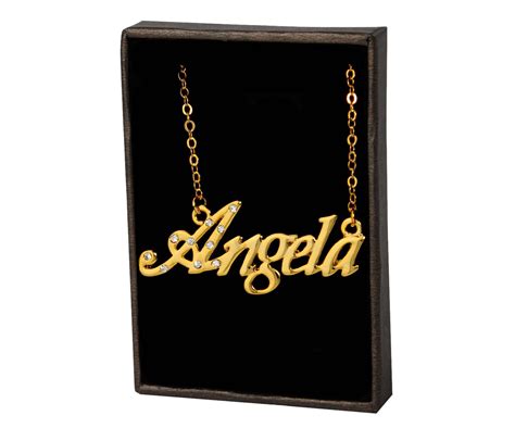 ANGELA Name Necklace & Name Bracelet Jewellery Set 18K Gold Plated ...