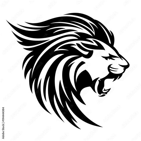 Lion Roaring Side View Black And White