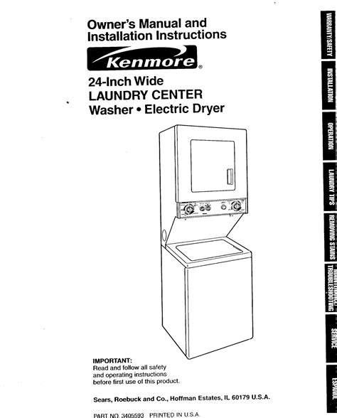 Kenmore 11088752790 User Manual WASHER/DRYER LAUNDRY SYSTEM Manuals And ...