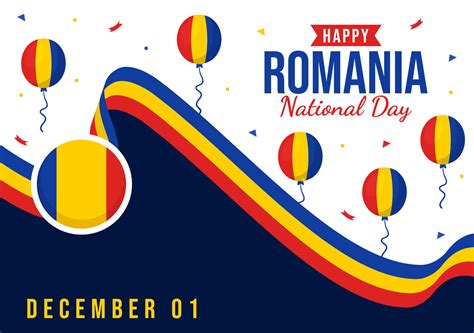 Rumania nacional día vector ilustración en Primero diciembre con ondulación bandera antecedentes ...