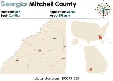 Large Detailed Map Mitchell County Georgia Stock Vector (Royalty Free ...