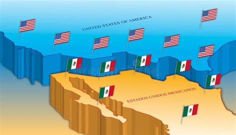 Usa and Mexico Border Map with National Flags Stock Vector ...