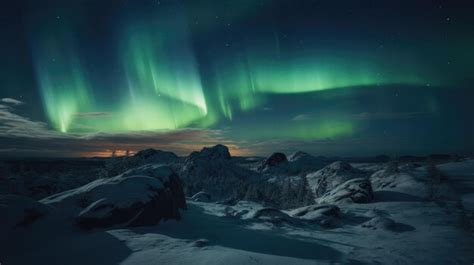 Premium AI Image | A green aurora over a snowy mountain