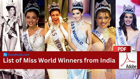 List of Miss World Winners from India (1951-2023) - Exam Stocks