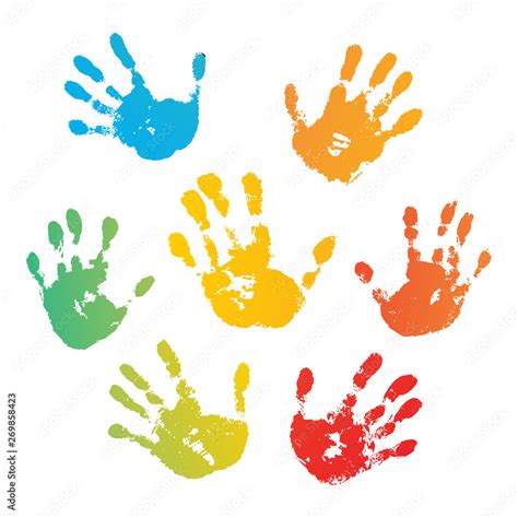 Hand rainbow print isolated on white background. Color child handprint ...