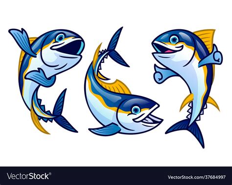 Set cute catoon tuna fish Royalty Free Vector Image