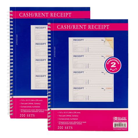 BAZIC Cash Money Rent Spiral Bound Receipt Book, 200 Sets 7 5/8"x10 7/8" 2-Part Carbonless, 2 ...