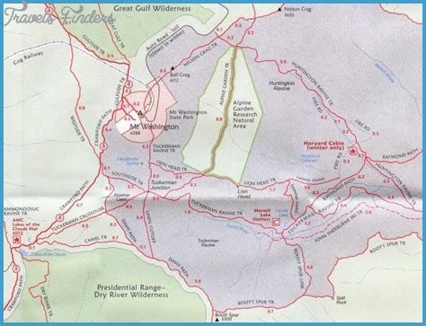 Mount Washington Hiking Trails Map - TravelsFinders.Com