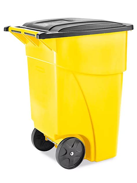 Rubbermaid® Trash Can with Wheels - 50 Gallon, Yellow H-1107Y - Uline