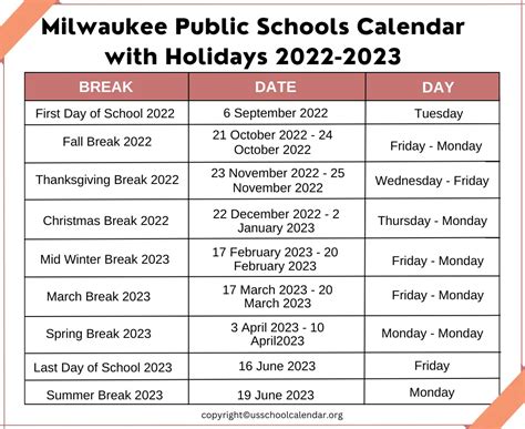 Milwaukee Public Schools Calendar - US School Calendar