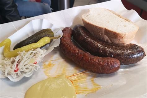 spicy hungarian sausages served with mustard and bread