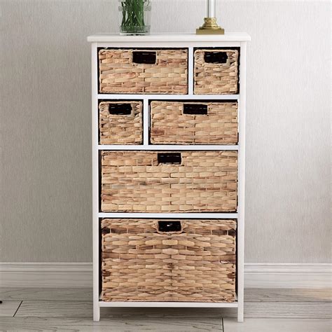 MIERES Chest of Drawers with Baskets Seagrass Storage Unit for Bedroom Hallway Bathroom Living ...