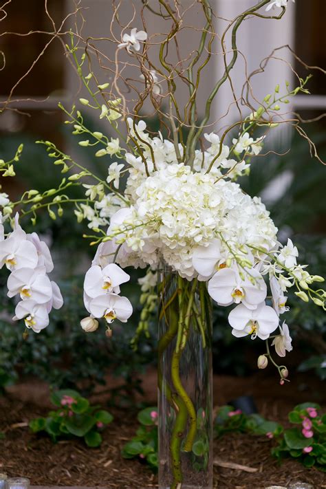 White Hydrangea and Cymbidium Orchid Centerpiece