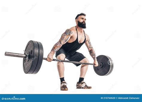 The Technique of Doing an Exercise of Deadlift with a Barbell of Stock Photo - Image of isolate ...