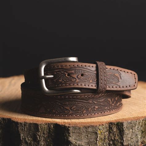 Brown Embossed Leather Belt Beautiful Handcrafted Full Grain Leather Belt Made in Canada ...