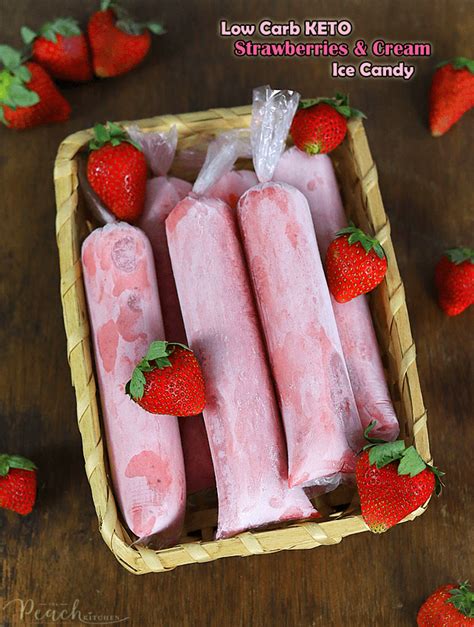 Low Carb Strawberries & Cream Ice Candy (Keto Friendly) - The Peach Kitchen