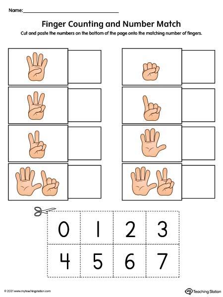 fingers counting and number match worksheet