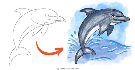 How to draw a dolphin - a simple step-by-step drawing - Let's Draw That!