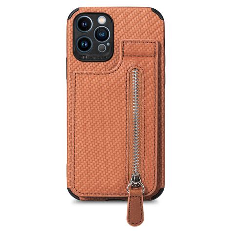 Carbon Fiber Vertical Flip Zipper Phone Case For iPhone 12 (Brown ...