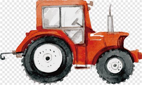 Orange tractor illustration, Farm Agriculture Tractor, Hand-painted ...