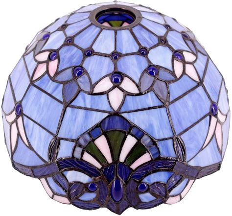 Tiffany Lamp Shade Replacement 12 Inch Blue Purple Stained Glass Baroque Lampshade Only, Center ...